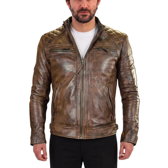 Roan Distressed Brown moto leather jacket