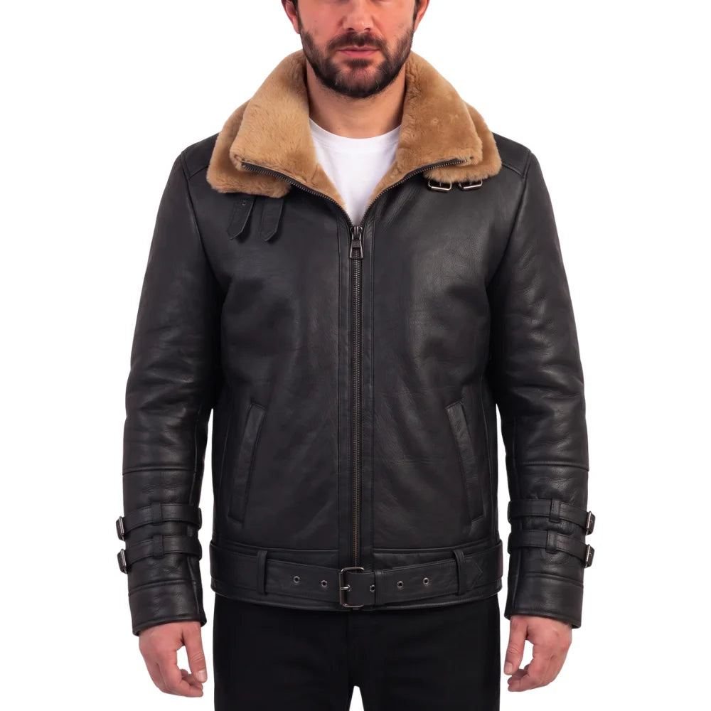 Viktor's black Aviator bomber shearling jacket