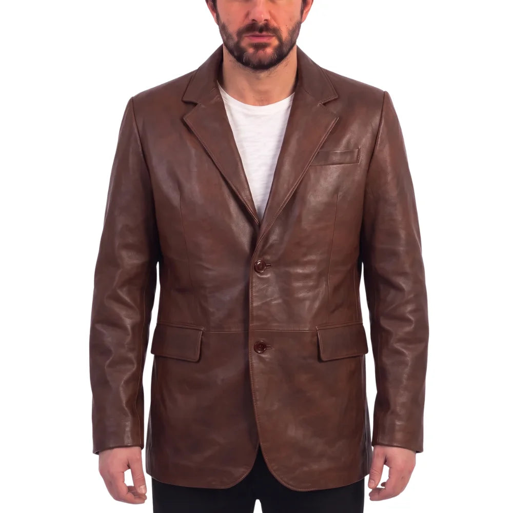 Two-tone Brown leather blazer