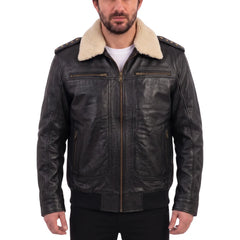 Alaric black bomber jacket with shearling collar