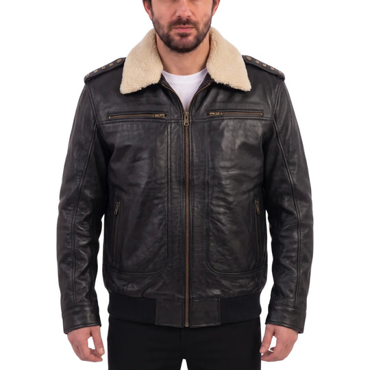 Alaric black bomber jacket with shearling collar