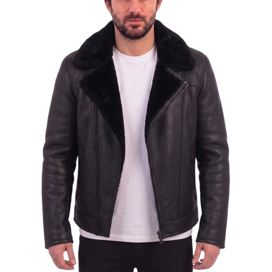 Carters Black Leather Biker Shearling Jacket