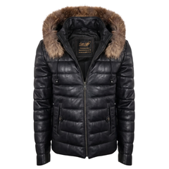 Richie Hooded Winter Leather Puffer Jacket