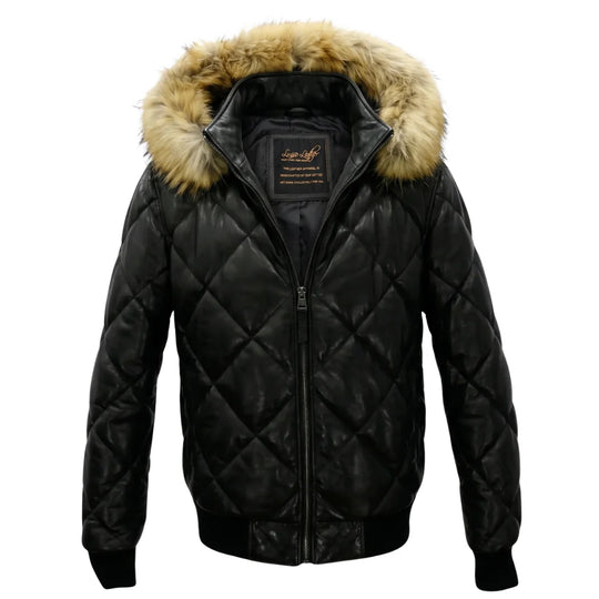 Joel Diamond Quilted & Hooded Leather Puffer Jacket
