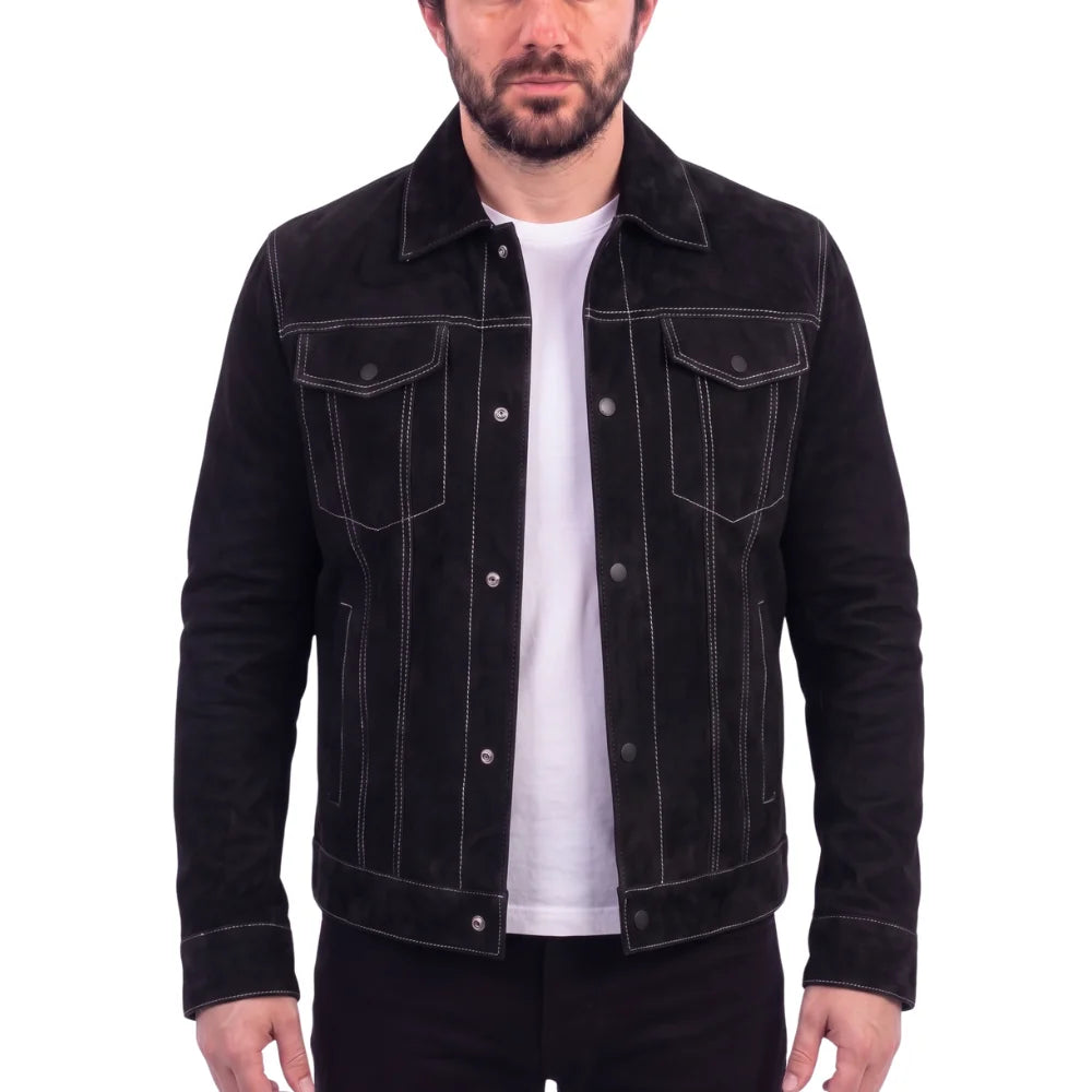 River black trucker suede jacket