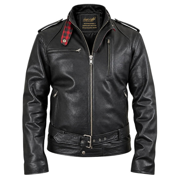 Dalton Bubble Textured moto leather jacket with collar belt
