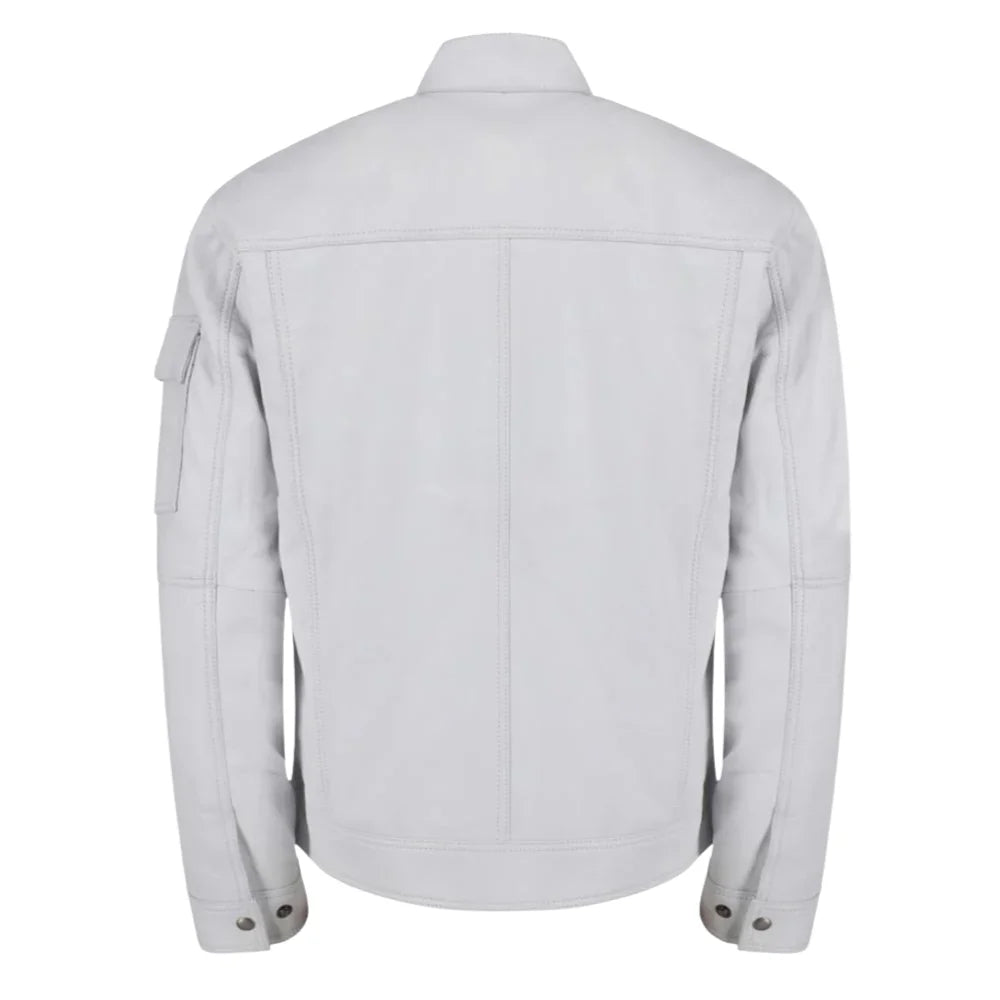 Plain White moto style leather jacket