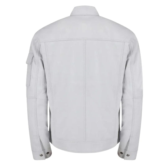 Plain White moto style leather jacket