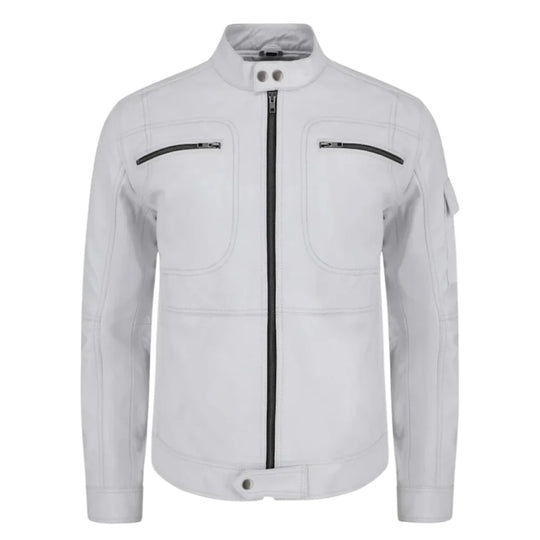 Plain White moto style leather jacket