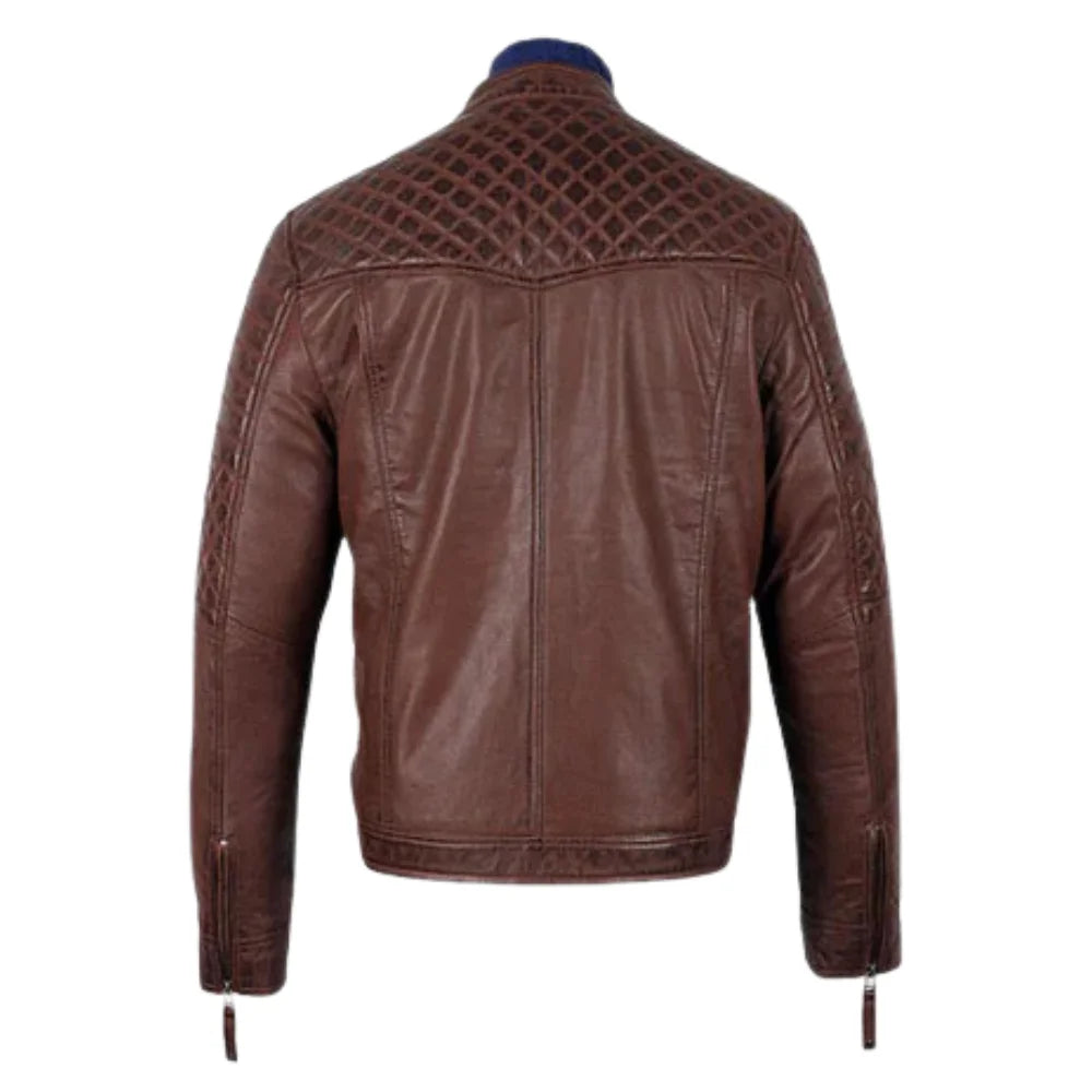 Men's Tawton Brown Leather Jacket with quilted panels