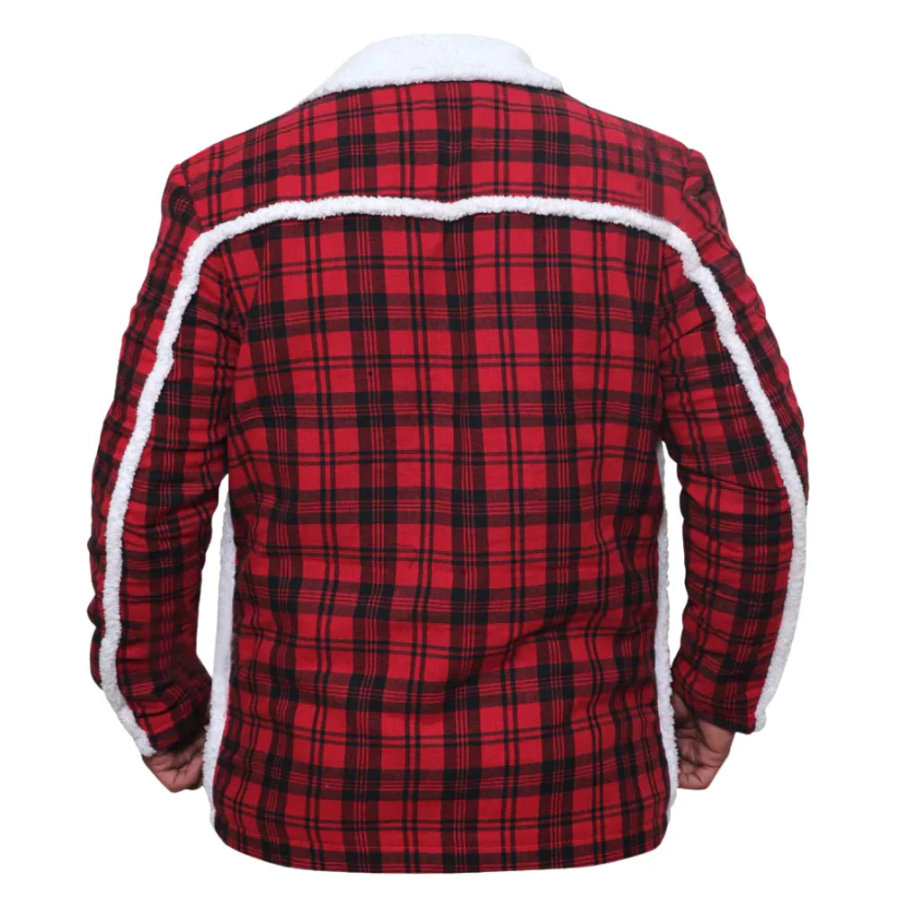 Ryan Reynold's Red and Black  Checkered Jacket with Faux Shearling