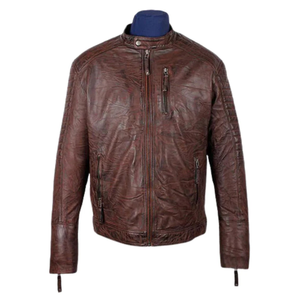 Men's Sal Wrinkled Brown Cafe racer Leather Jacket