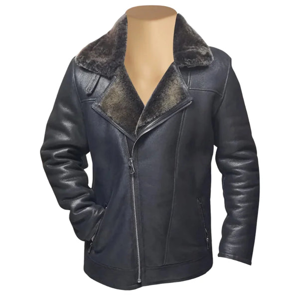 Robbie's Black Shearling Sheepskin Car coat