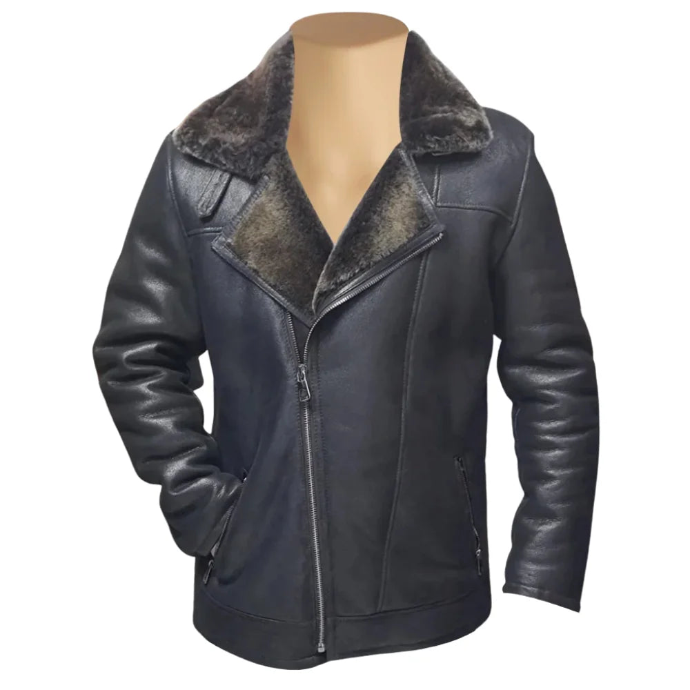 Robbie's Black Shearling Sheepskin Car coat