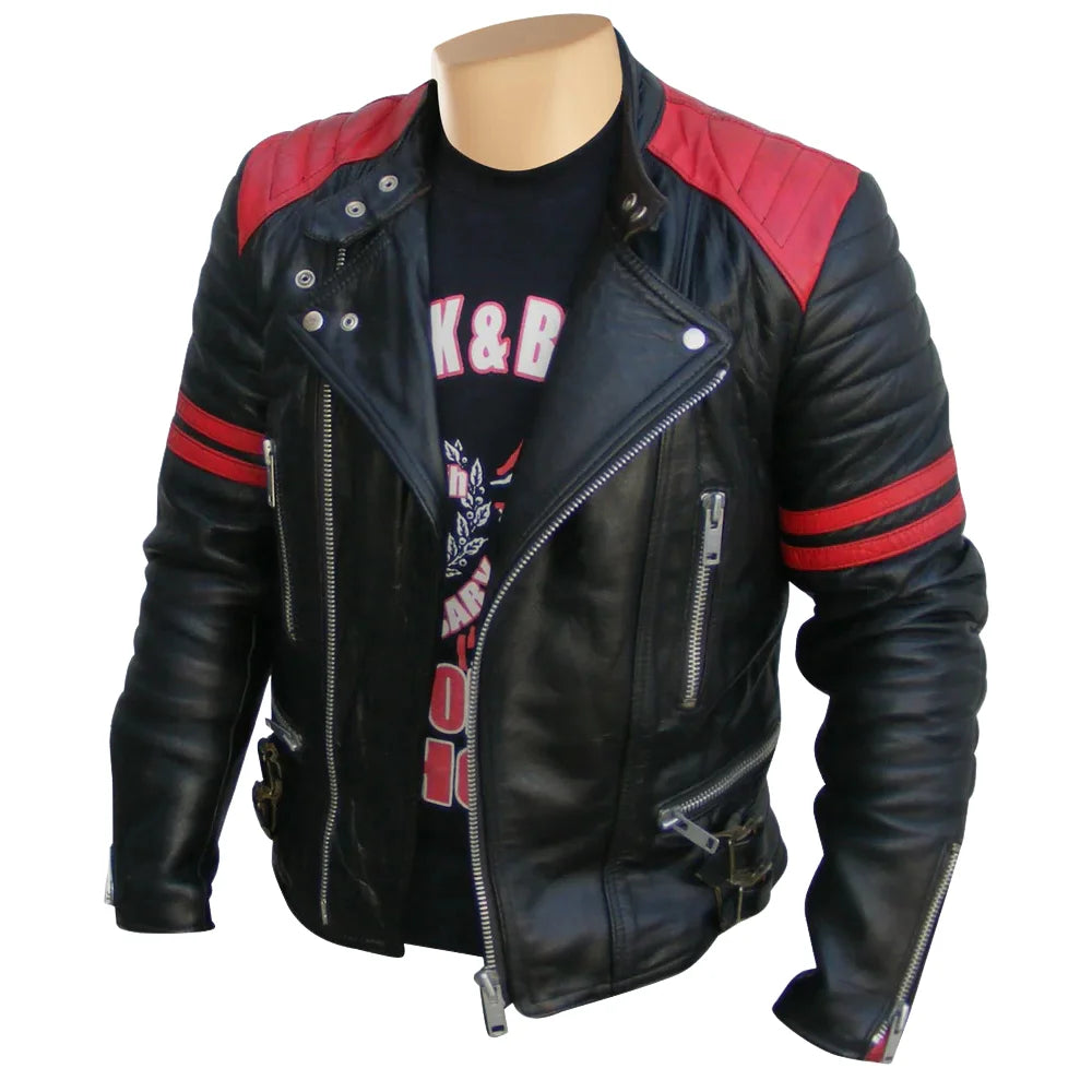 Rodger's Red & Black Leather Biker Jacket