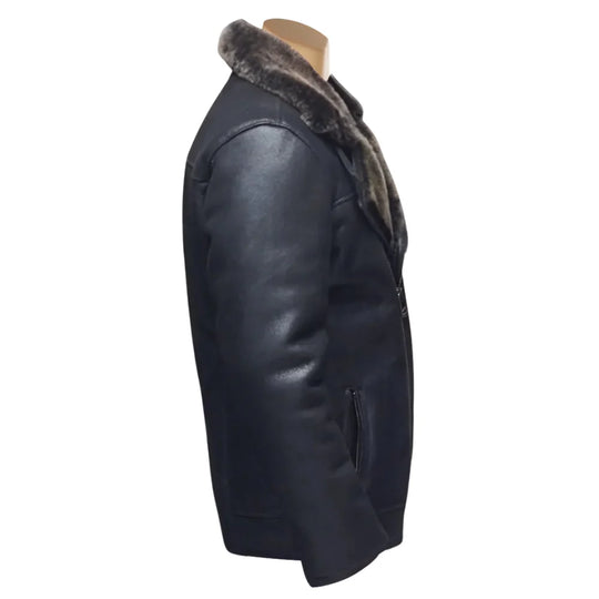 Robbie's Black Shearling Sheepskin Car coat
