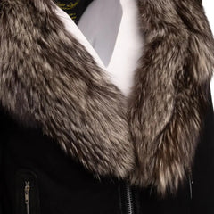 Allen Black Nubuck  Leather jacket with Real Fox Fur on collar and hoodie