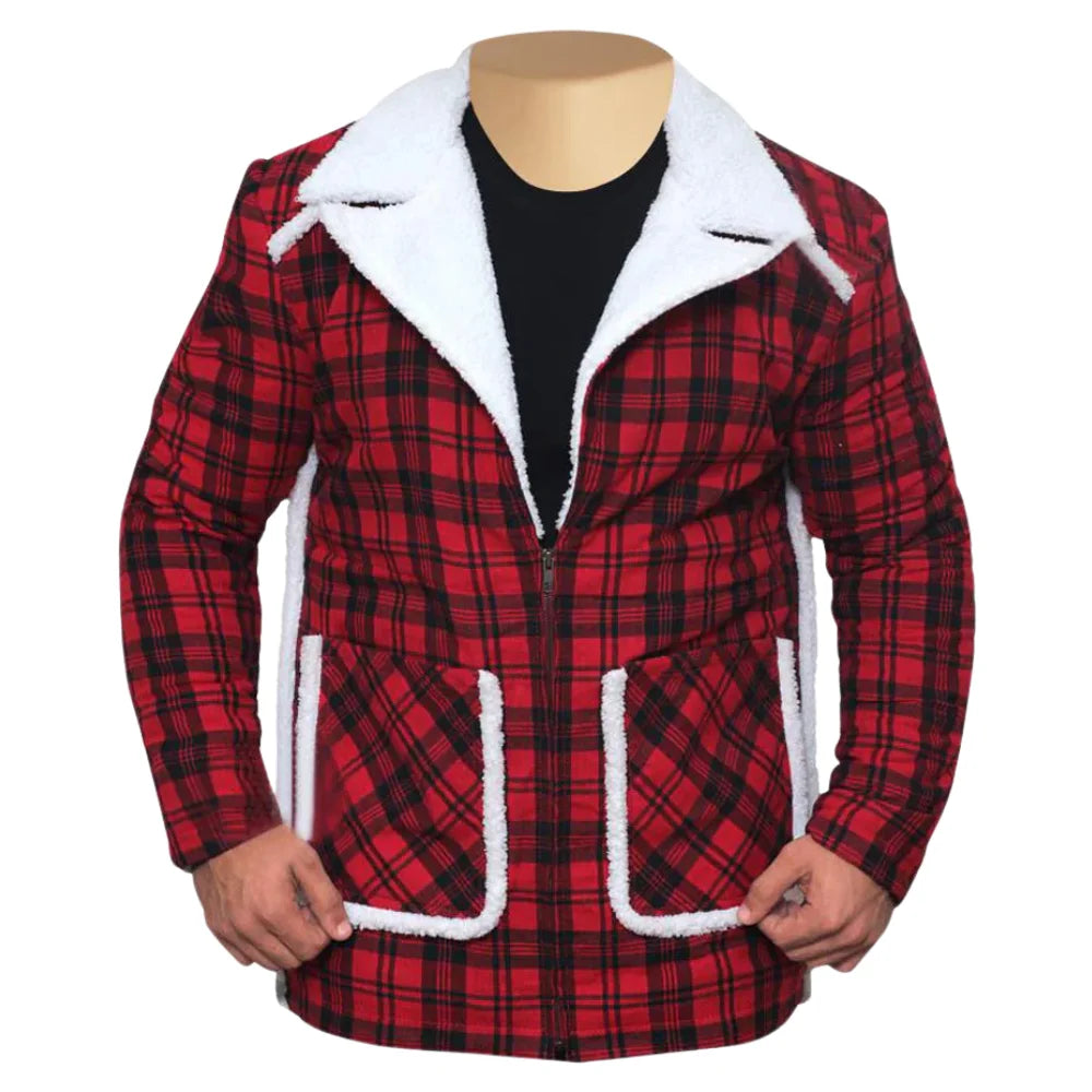 Ryan Reynold's Red and Black  Checkered Jacket with Faux Shearling