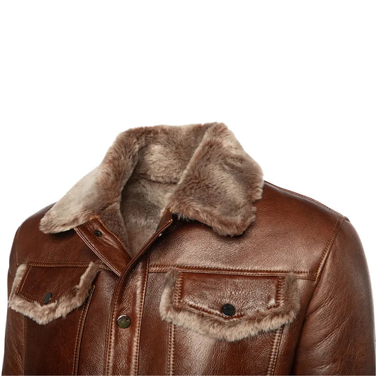 Dashiell brown trucker shearling jacket