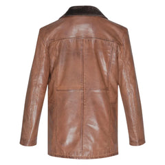 Rust leather car coat with faux fur