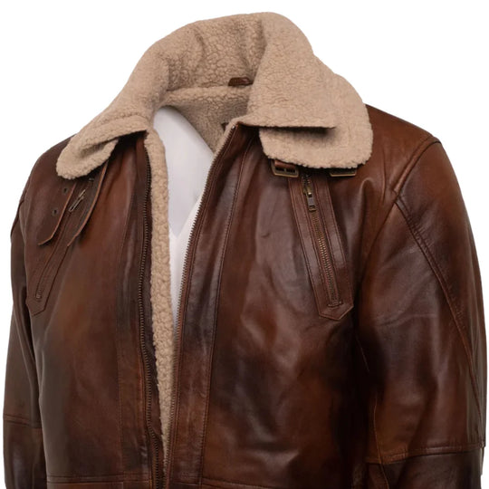 Vintage Rust 3/4 Leather Trench coat with Sherpa Lining
