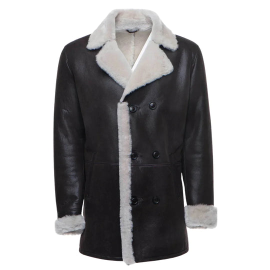 Jozef's 3/4 length brown shearling buttoned coat