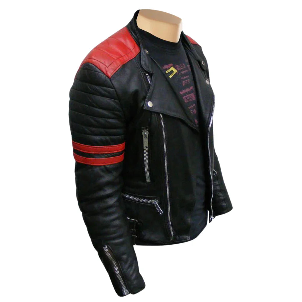 Rodger's Red & Black Leather Biker Jacket