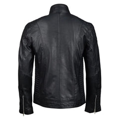 Tyrons moto style leather jacket with quilted detailing