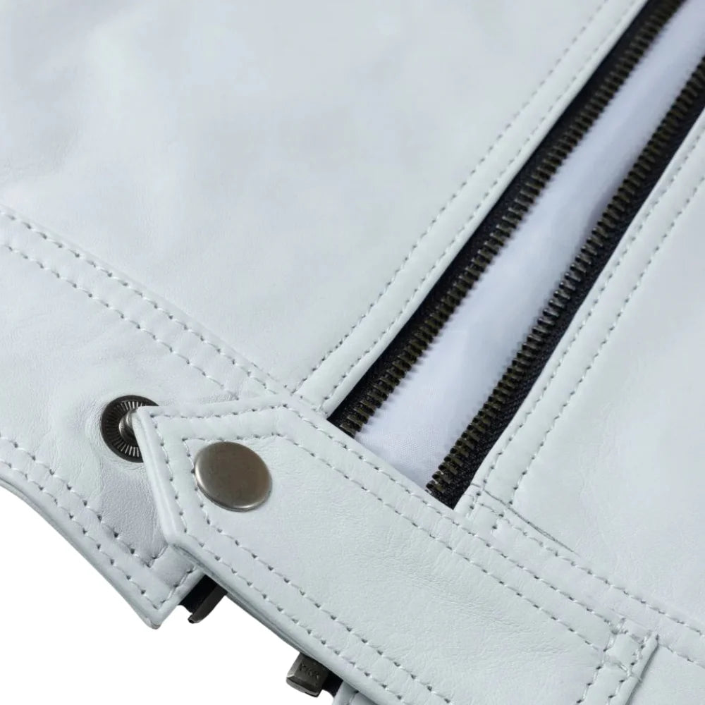 Plain White moto style leather jacket