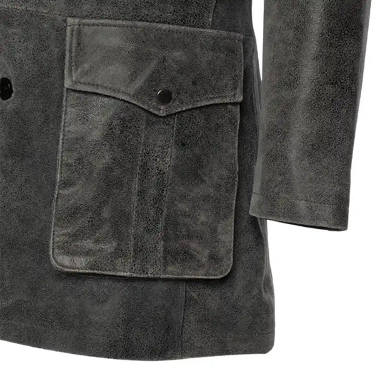 Ryder vintage grey leather coat with fur collar