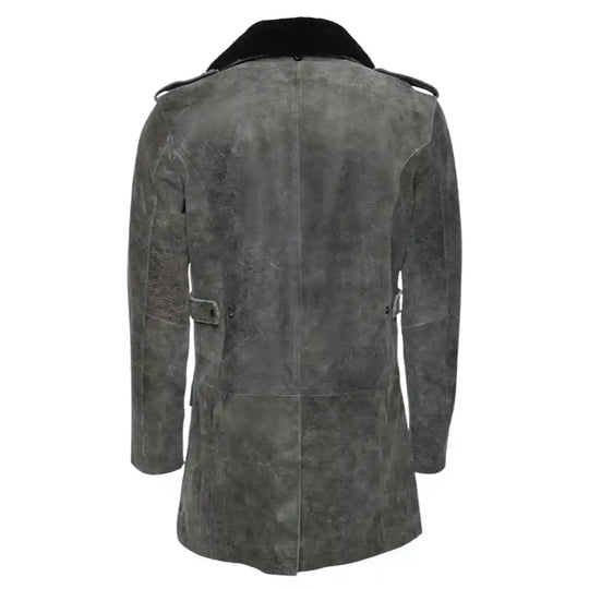 Ryder vintage grey leather coat with fur collar