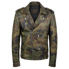 Military Printed Camouflage Leather Biker Jacket