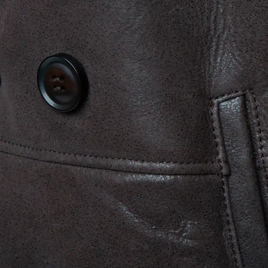 Jozef's 3/4 length brown shearling buttoned coat