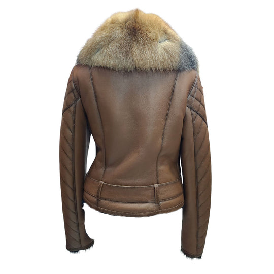 Lumins  quilted shearling jacket with crystal fox fur