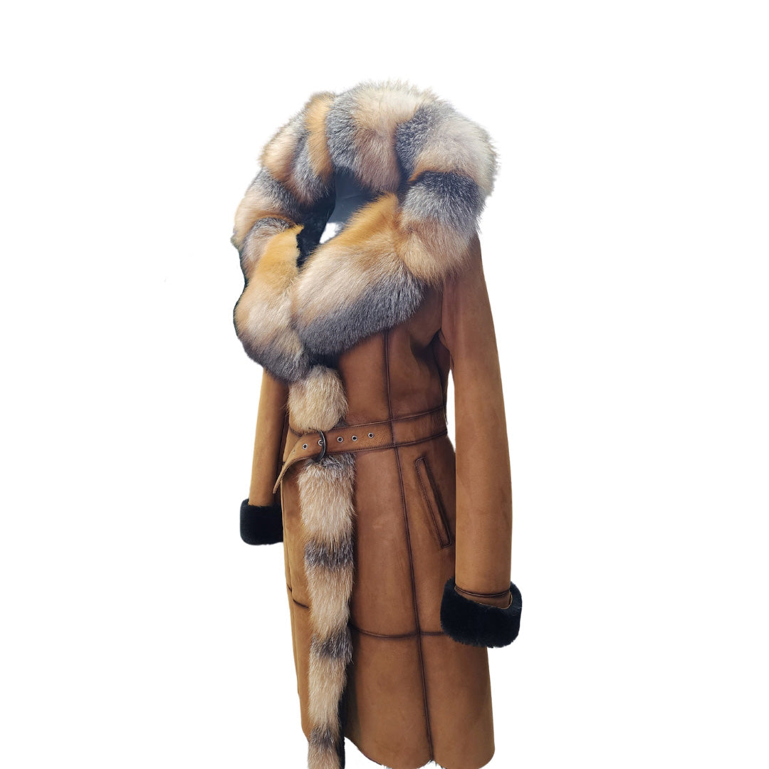 Ellie's shearling hooded coat with crystal fox fur – Lusso Leather