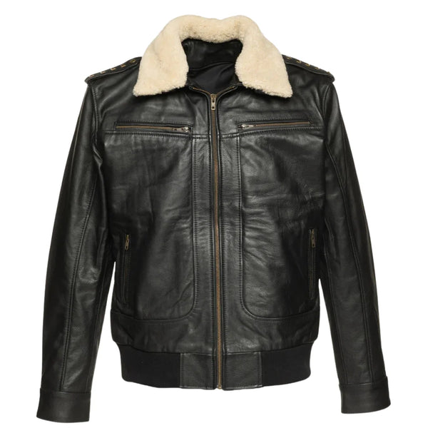 Alaric black bomber jacket with shearling collar