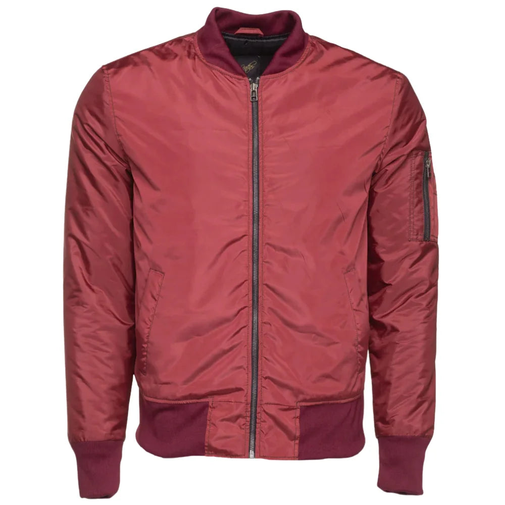 Archer's Maroon Nylon Flight Jacket front view on a white background