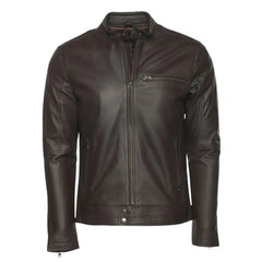 Arthur Dark Brown Café Racer Leather Jacket side view leather biker jacket silhouette