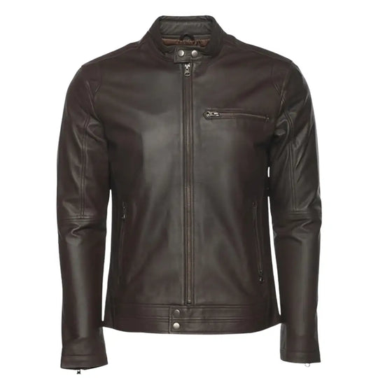 Arthur Vintage Brown Café Racer Leather Jacket front view vintage brown cafe racer jacket