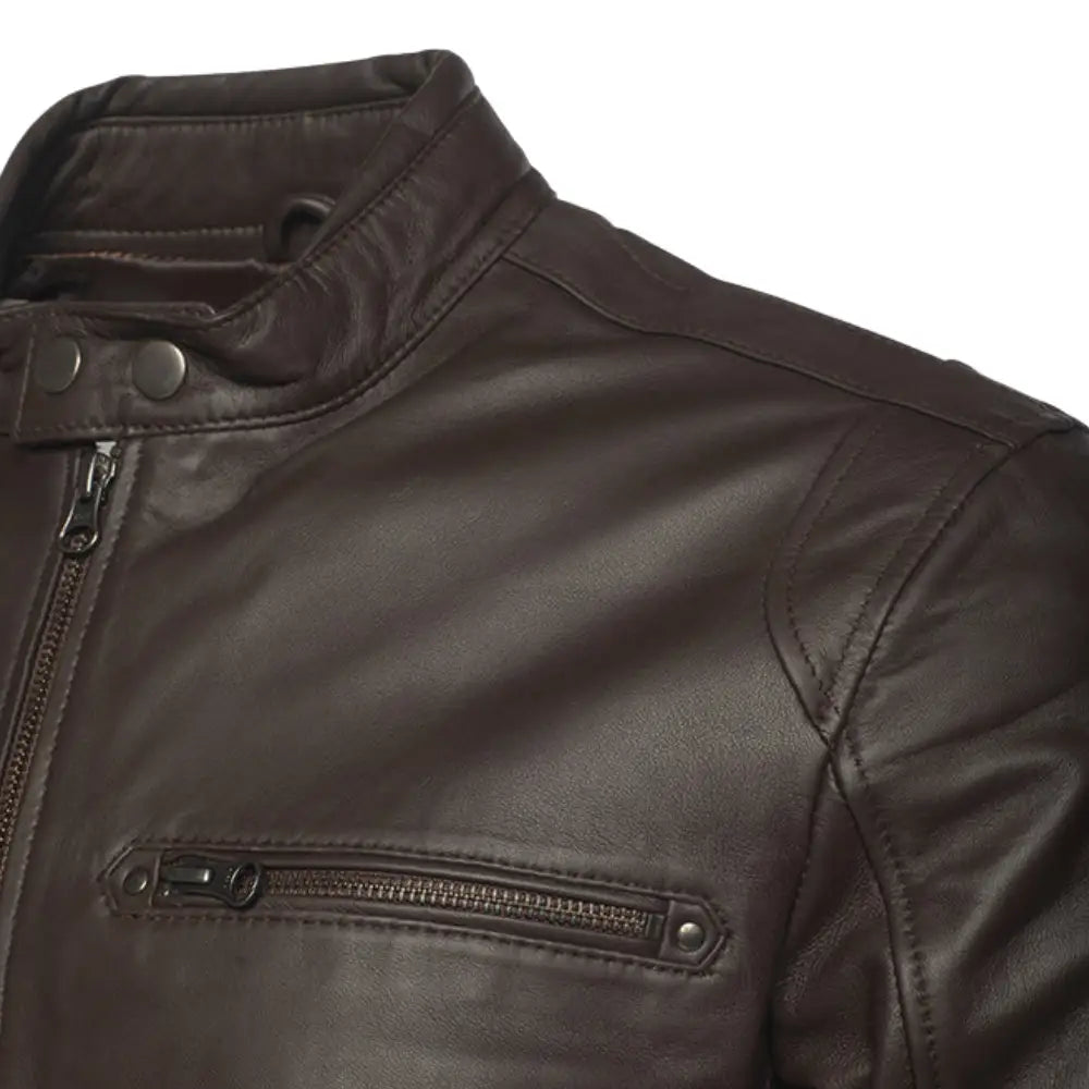 Arthur Vintage Brown Café Racer Leather Jacket close up vintage leather texture