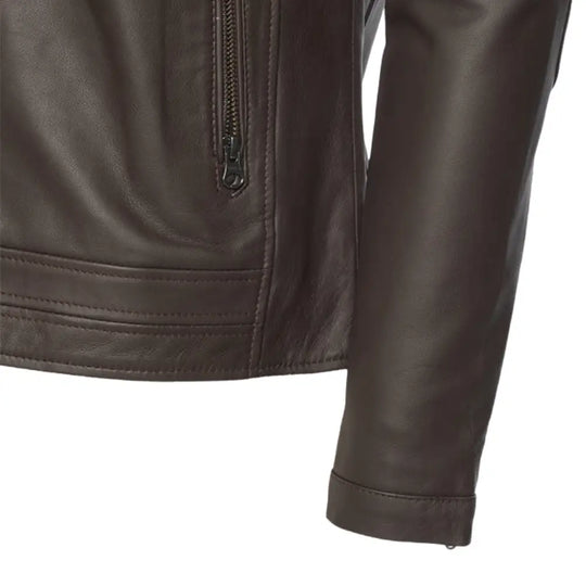 Arthur Vintage Brown Café Racer Leather Jacket sleeve detail brown leather cuff