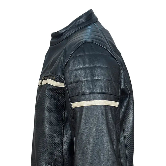 Close-up of the zippered sleeve cuffs, designed for a snug fit over riding gloves and a classic vintage look.