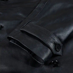 Black Leather Belted and Double Breasted Trench Coat sleeve detail black leather cuff
