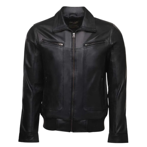 Black leather jacket with collars