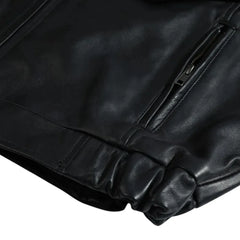 Bomber Leather Jacket with Spread Collars sleeve detail black leather bomber jacket cuff