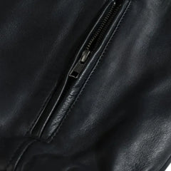 Bomber Leather Jacket with Spread Collars close up zipper on leather bomber jacket