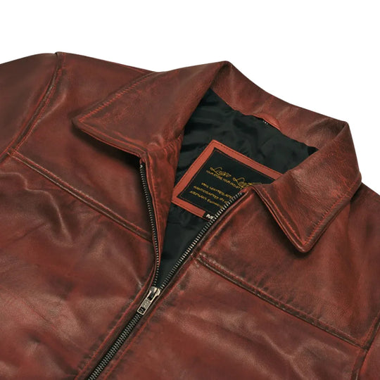 Boyd's Rust Leather Jacket with Ribbed Cuffs side view leather jacket with ribbed trim