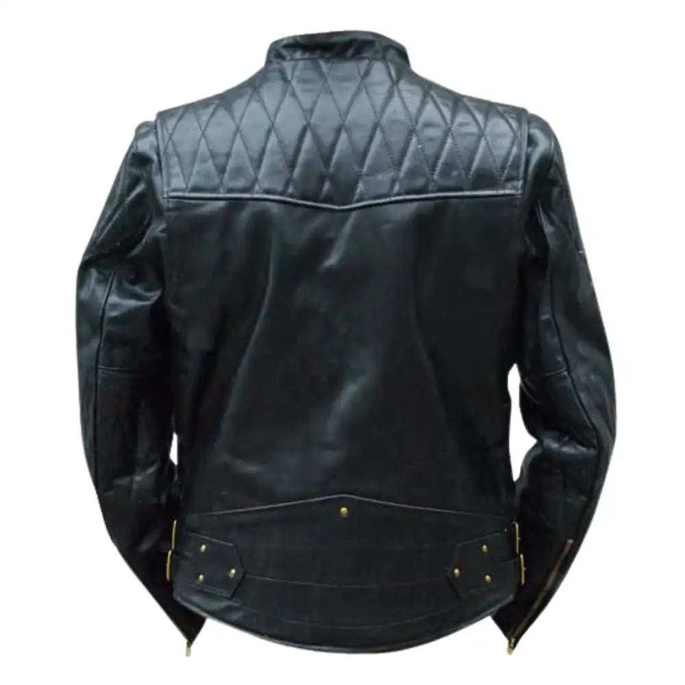 Back view of Brandford's Quilted Leather Biker Jacket highlighting the smooth leather finish and stylish quilting.