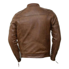 Brown Moto Style Jacket with Patterns back view brown leather jacket with patterned design