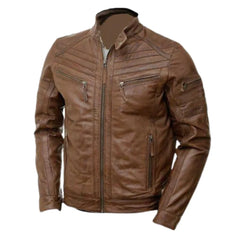 Brown moto style jacket with patterns